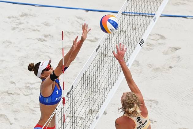 L-R Joana Verge-Depre (SUI), Marie-Sara Stochlova (CZE) in action during the Pro Tour Ostrava match Marie-Sara Stochlova and Barbora Hermannova of Czech Republic vs Joana Verge-Depre and Anouk Mader of Switzerland, Ostrava, Czech Republic, June 7, 2024. (CTKxPhoto JaroslavxOzana) CTKPhotoP2024060704366  CTKPhotoP2024060704366