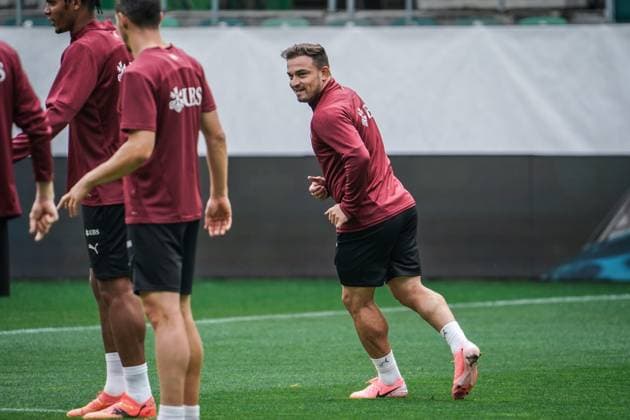 Football St Gallen, Switzerland National team Switzerland training before the last test match against Austria at Kybunpark SUI, AUT, Friendly match, UEFA EURO 2024, Nati Suisse Xherdan Shaqiri St Gallen Kybunpark Switzerland Copyright: xJoeranxSteinsiekx