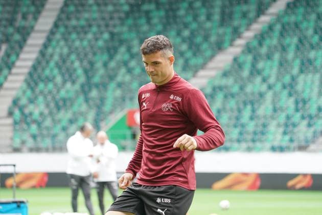 Football St Gallen, Switzerland National team Switzerland training before the last test match against Austria at Kybunpark SUI, AUT, Friendly match, UEFA EURO 2024, Nati Suisse Granit Xhaka St Gallen Kybunpark Switzerland Copyright: xJoeranxSteinsiekx