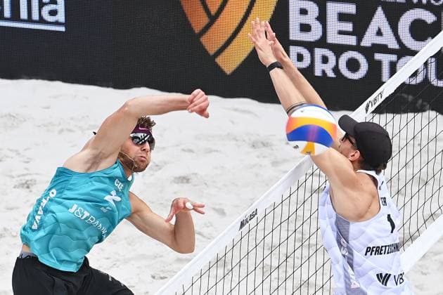 L-R Jiri Sedlak (CZE), Lukas Pfretzschner (GER) in action during the Pro Tour Ostrava match Jiri Sedlak and Jakub Sepka of Czech Republic vs Lukas Pfretzschner and Sven Winter of Germany, Ostrava, Czech Republic, June 7, 2024. (CTKxPhoto JaroslavxOzana) CTKPhotoP2024060704548  CTKPhotoP2024060704548