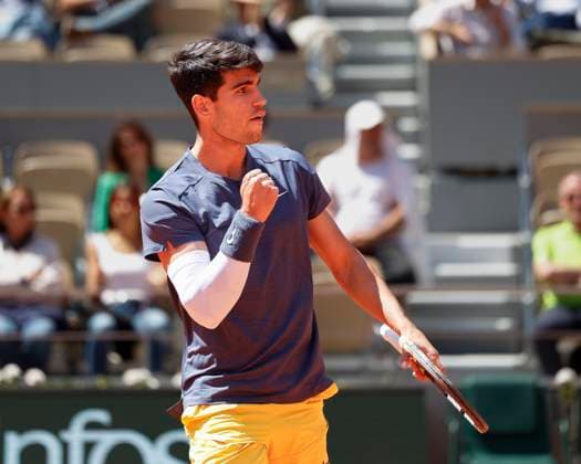 Carlos Alcaraz ESP makes a fist and cheers, cheers, joy, emotion, semi-final, semi-final Tennis French Open 2024 Roland Garros Paris France 7 June 2024 Copyright: xJuergenxHasenkopfx