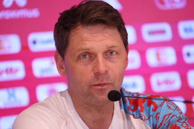Luxembourg s head coach Luc Holtz pictured during a press conference, PK, Pressekonferenz of the Luxembourg national soccer team, at the King Baudouin stadium in Brussels, Friday 07 June 2024. Luxembourg will play against Belgian national soccer team Red Devils on Saturday in preparation of the Euro 2024 European Championships in Germany. VIRGINIExLEFOUR  x94129921x