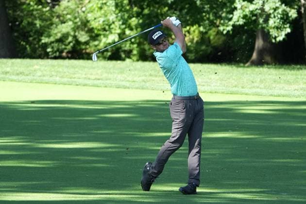 DUBLIN, OH - JUNE 07: Corey Conners plays his shot from the fairway of hole five during the second round of the Memorial Tournament presented by Workday on June 7, 2024 at Muirfield Village Golf Club in Dublin, Ohio.(Photo by Jason Mowry Icon Sportswire) GOLF: JUN 07 PGA, Golf Herren the Memorial Tournament presented by Workday EDITORIAL USE ONLY Icon240607016