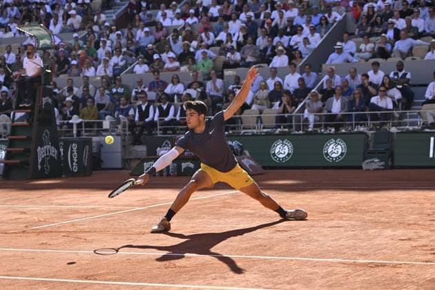 Tennis : Roland Garros 2024 - France - Carlos Alcaraz se qualifie pour la finale du simple messieurs - Espagne Tennis : Roland Garros 2024 - France - 07 06 2024 ChrysleneCaillaud Panoramic 