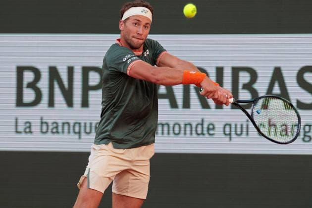 7th June 2024; Roland Garros, Paris, France; 2024 French Open Tennis tournament, Day 13; Casper Ruud (NOR) during the mens singles semi final against Alexander Zverev (GER)  ActionPlus12651616 JonxBromley