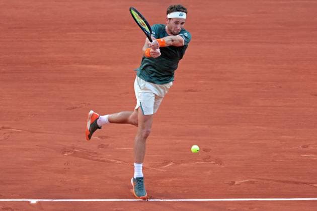 7th June 2024; Roland Garros, Paris, France; 2024 French Open Tennis tournament, Day 13; Casper Ruud (NOR) on the backhand during the match against Alexander Zverev (GER) during the mens singles semi-final match  ActionPlus12651642 JonxBromley