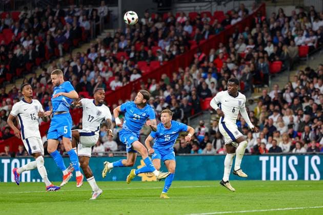 England v Iceland Friendly 07 06 2024. International Ivan Toney of England heads towards goal during the Friendly match between England and Iceland at Wembley Stadium, London, England on 7 June 2024. Editorial use only , Copyright: xNigelxKeenex PSI-19807-0028
