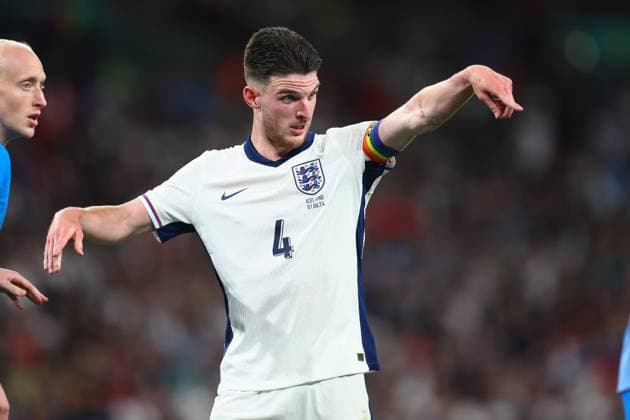 England gegen Island 7. Juni 2024, Wembley Internationales Fußball-Freundschaftsspiel England gegen Island Declan Rice von England Foto Charlotte Wilson Abseits London UK  Copyright: xCharlottexWilsonx xOffsidexOffside