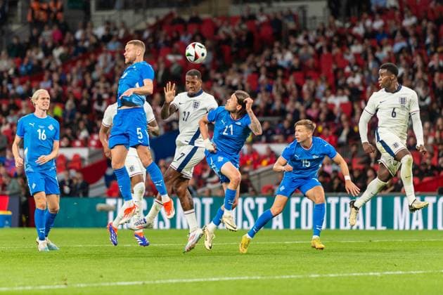 Ivan Toney of England heads goal wards during the international match, Länderspiel, Nationalmannschaft between England and Iceland at Wembley Stadium, London, England on 7 June 2024. Copyright: xGrantxWinterx 41140057