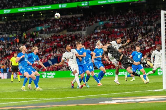 Goalkeeper Hakon Valdimarsson of Iceland punches clear during the international match, Länderspiel, Nationalmannschaft between England and Iceland at Wembley Stadium, London, England on 7 June 2024. Copyright: xGrantxWinterx 41140058