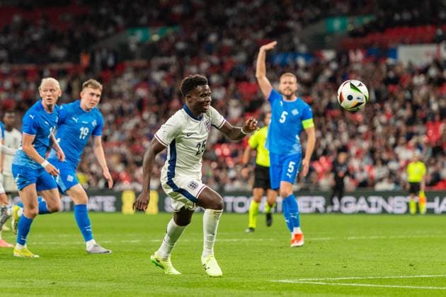 Bukayo Saka of England bursts through on goal during the international match, Länderspiel, Nationalmannschaft between England and Iceland at Wembley Stadium, London, England on 7 June 2024. Copyright: xGrantxWinterx 41140067