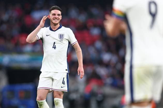 England gegen Island 7. Juni 2024, London Internationales Fußball-Freundschaftsspiel England gegen Island Declan Rice von England Foto Charlotte Wilson Abseits London UK  Copyright: xCharlottexWilsonx xOffsidexOffside