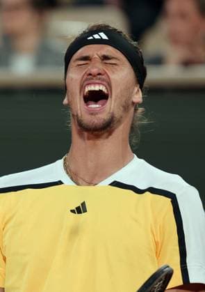Alexender Zverev of Germany plays against Casper Ruud of Norway during their semi-final match at the French Tennis Open in Roland Garros in Paris, France, on Friday, June 7, 2024. Zverev won 6-2, 2-6, 6-4, 6-2 and qualified for the final.  PAR20240607152 MAYAxVIDON-WHITE