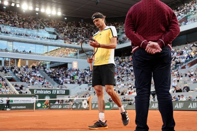 Alexender Zverev of Germany plays against Casper Ruud of Norway during their semi-final match at the French Tennis Open in Roland Garros in Paris, France, on Friday, June 7, 2024. Zverev won 6-2, 2-6, 6-4, 6-2 and qualified for the final.  PAR20240607137 MAYAxVIDON-WHITE