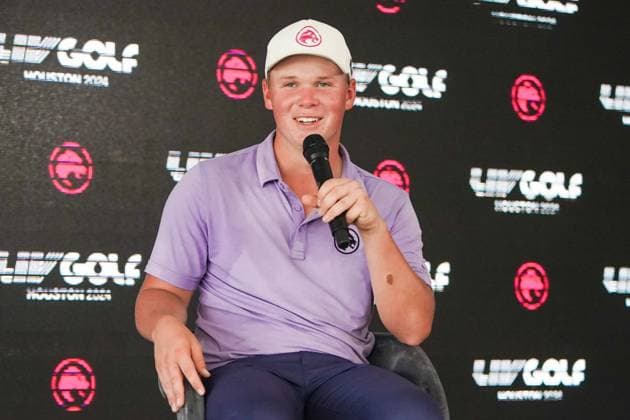 June 7, 2024, Humble, Texas, USA: Caleb Surratt of Legion XIII speaks to the media after the first round of the 2024 LIV Golf Houston at Golf Club of Houston. Humble USA - ZUMAw109 20240607_fap_w109_040 Copyright: xDebbyxWongx