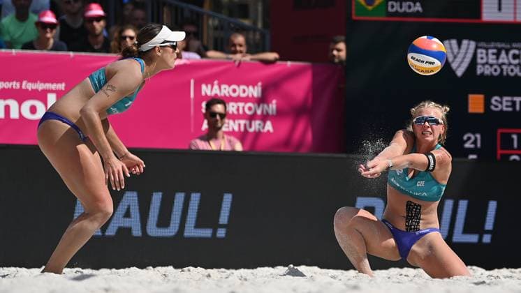 From left Czech Barbora Hermannova, Marie-Sara Stochlova in action during the Pro Tour Ostrava match Barbora Hermannova, Marie-Sara Stochlova of Czech Republic vs Ana Patricia Silva Ramos, Eduarda Santos Lisboa (Duda Lisboa) of Brazil in Ostrava, Czech Republic, June 8, 2024. (CTKxPhoto JaroslavxOzana) CTKPhotoP2024060802160  CTKPhotoP2024060802160