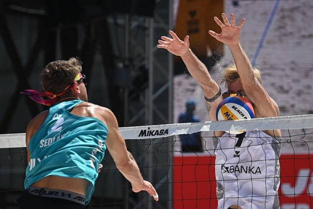 From left Czech Jiri Sedlak, Steven van de Velde of Netherlands in action during the Pro Tour Ostrava match Jakub Sepka, Jiri Sedlak of Czech Republic vs Steven van de Velde, Matthew Immers of Netherlands, Ostrava, Czech Republic, June 8, 2024. (CTKxPhoto JaroslavxOzana) CTKPhotoP2024060802768  CTKPhotoP2024060802768