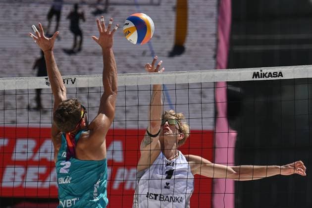 From left Czech Jiri Sedlak, Steven van de Velde of Netherlands in action during the Pro Tour Ostrava match Jakub Sepka, Jiri Sedlak of Czech Republic vs Steven van de Velde, Matthew Immers of Netherlands, Ostrava, Czech Republic, June 8, 2024. (CTKxPhoto JaroslavxOzana) CTKPhotoP2024060803022  CTKPhotoP2024060803022