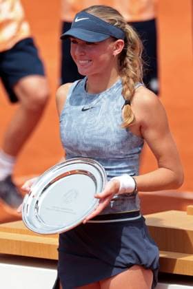 8th June 2024; Roland Garros, Paris, France; 2024 French Open Tennis tournament, Day 14; Laura Samson (CZE) holds her runners up trophy Women& x2019;s Junior Singles against Tereza Valentova (CZE)  ActionPlus12652056 JonxBromley