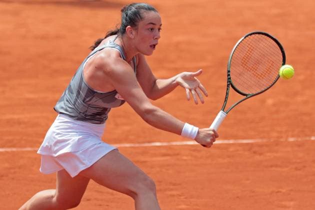8th June 2024; Roland Garros, Paris, France; 2024 French Open Tennis tournament, Day 14; Tereza Valentova (CZE) on the backhand during the match against Laura Samson (CZE) in the Womens Junior singles final  ActionPlus12652062 JonxBromley