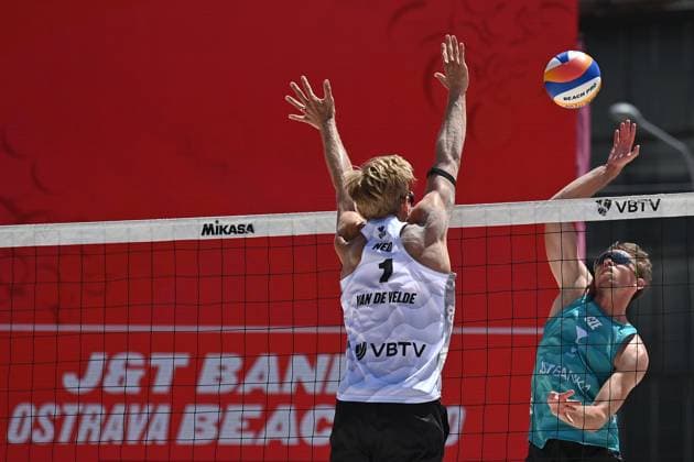 From left Steven van de Velde of Netherlands and Czech Jakub Sepka in action during the Pro Tour Ostrava match Jakub Sepka, Jiri Sedlak of Czech Republic vs Steven van de Velde, Matthew Immers of Netherlands, Ostrava, Czech Republic, June 8, 2024. (CTKxPhoto JaroslavxOzana) CTKPhotoP2024060803342  CTKPhotoP2024060803342