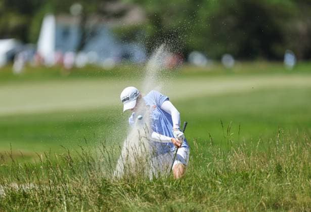 June 8, 2024: Stacy Lewis of Texas pops her bunker shot onto the green during the ShopRite LPGA, Golf Damen Classic in Galloway, NJ. CSM Galloway United States of America - ZUMAc04_ 20240608_zma_c04_003 Copyright: xMikexLangishx