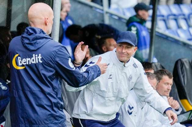 Football, private international Denmark Norway Brondby, Denmark 20240608 National team manager Stale Solbakken greets Denmarks coach Kasper Hjulmand before kick-off in the private international football match between Denmark and Norway at Brondby Stadium Photo Fredrik Varfjell NTB Brondby Denmark EDITORIAL USE ONLY RESTRICTED USE FOR BETTING COMPANIES  Copyright: xFredrikxVarfjellx xNTBx
