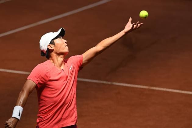 Tseng Chun-hsin of Taiwan in action during the singles final of the UniCredit Czech Open tennis challenger vs Jerome Kym of Switzerland in Prostejov, Czech Republic, June 8, 2024. (CTKxPhoto LudekxPerina) CTKPhotoP2024060802577  CTKPhotoP2024060802577