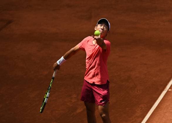 Tseng Chun-hsin of Taiwan in action during the singles final of the UniCredit Czech Open tennis challenger vs Jerome Kym of Switzerland in Prostejov, Czech Republic, June 8, 2024. (CTKxPhoto LudekxPerina) CTKPhotoP2024060802728  CTKPhotoP2024060802728