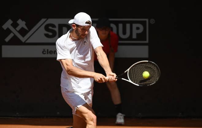 Jerome Kym of Switzerland in action during the singles final of the UniCredit Czech Open tennis challenger vs Tseng Chun-hsin of Taiwan in Prostejov, Czech Republic, June 8, 2024. (CTKxPhoto LudekxPerina) CTKPhotoP2024060802586  CTKPhotoP2024060802586
