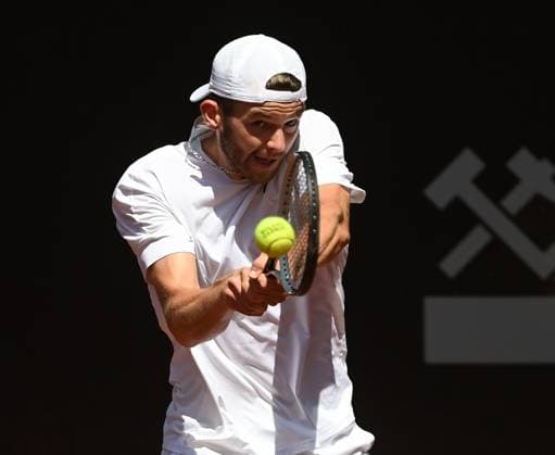 Jerome Kym of Switzerland in action during the singles final of the UniCredit Czech Open tennis challenger vs Tseng Chun-hsin of Taiwan in Prostejov, Czech Republic, June 8, 2024. (CTKxPhoto LudekxPerina) CTKPhotoP2024060802717  CTKPhotoP2024060802717