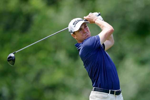 DUBLIN, OH - JUNE 08: Justin Thomas (USA) hits a drive at the 18th hole during the third round of the Memorial Tournament presented by Workday at Muirfield Village Golf Club on June 08, 2024 in Dublin, Ohio. (Photo by Joe Robbins Icon Sportswire) GOLF: JUN 08 PGA, Golf Herren the Memorial Tournament presented by Workday EDITORIAL USE ONLY Icon5732406080133