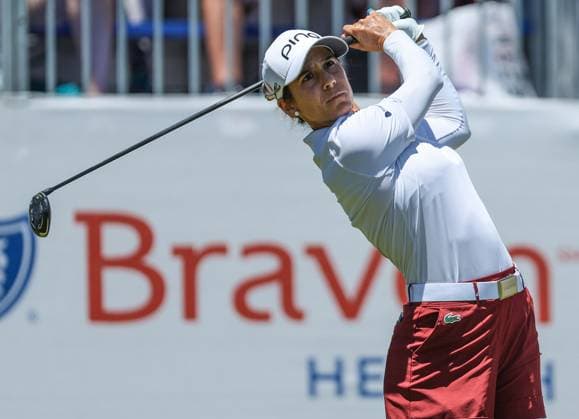 June 8, 2024: Azahara Munoz of Spain watches her tee shot during the ShopRite LPGA, Golf Damen Classic in Galloway, NJ. CSM Galloway United States of America - ZUMAc04_ 20240608_zma_c04_040 Copyright: xMikexLangishx