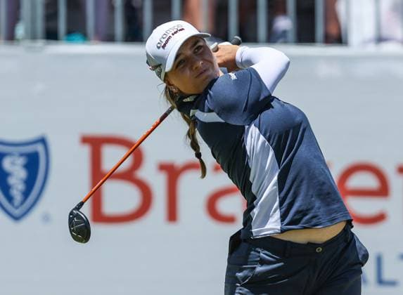 June 8, 2024: Stephanie Kyriacou of Australia watches her tee shot during the ShopRite LPGA, Golf Damen Classic in Galloway, NJ. CSM Galloway United States of America - ZUMAc04_ 20240608_zma_c04_042 Copyright: xMikexLangishx