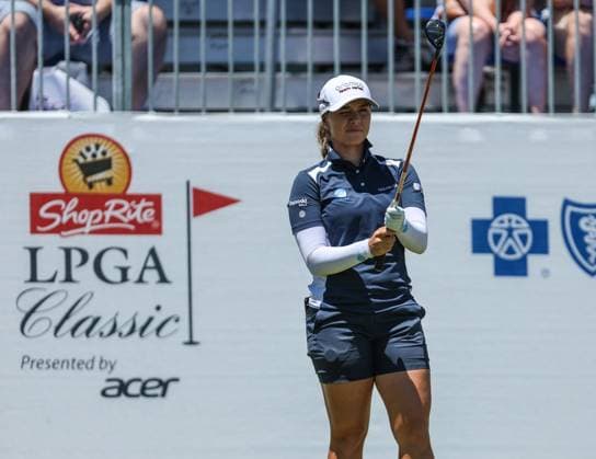 June 8, 2024: Stephanie Kyriacou of Australia lines up her tee shot during the ShopRite LPGA, Golf Damen Classic in Galloway, NJ. CSM Galloway United States of America - ZUMAc04_ 20240608_zma_c04_043 Copyright: xMikexLangishx