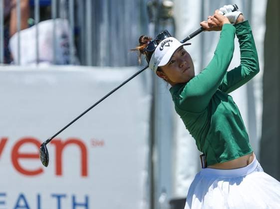 June 8, 2024: Jennifer Chang of North Carolina watches her tee shot during the ShopRite LPGA, Golf Damen Classic in Galloway, NJ. CSM Galloway United States of America - ZUMAc04_ 20240608_zma_c04_044 Copyright: xMikexLangishx