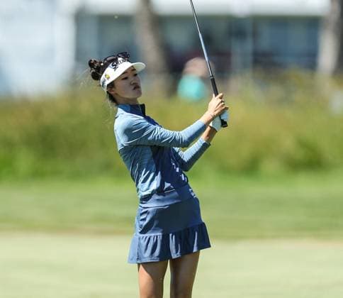 June 8, 2024: Grace Kim of Australia watches her approach shot during the ShopRite LPGA, Golf Damen Classic in Galloway, NJ. CSM Galloway United States of America - ZUMAc04_ 20240608_zma_c04_051 Copyright: xMikexLangishx