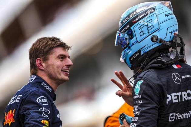 RUSSELL George (gbr), Mercedes AMG F1 Team W15, VERSTAPPEN Max (ned), Red Bull Racing RB20, portrait during the Formula 1 AWS Grand Prix du Canada 2024, 9th round of the 2024 Formula One World Championship, WM, Weltmeisterschaft from June 07 to 09, 2024 on the Circuit Gilles Villeneuve, in Montrà al, Canada - F1 - CANADIAN GRAND PRIX 2024 DPPI Panoramic 240608_R09_CANADA_DP_EA025418