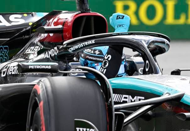 June 8, 2024, Montreal, Pq, Canada: Mercedes driver George Russell of Great Britain celebrates his pole position during the qualifying session, Saturday, June 8, 2024 at the Canadian Grand Prix in Montreal. George Russell  - ZUMAc35_ 20240608_zaf_c35_100 Copyright: xJacquesxBoissinotx