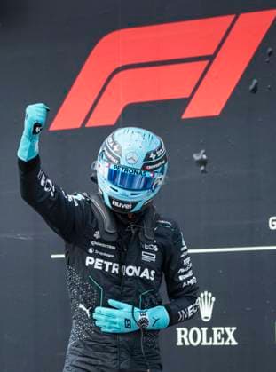 June 8, 2024, Montreal, Pq, Canada: Mercedes driver George Russell of Great Britain celebrates after winning the pole position for the Sunday race in the qualifying session at the Canadian Grand Prix Saturday, June 8, 2024 in Montreal. George Russel  - ZUMAc35_ 20240608_zaf_c35_112 Copyright: xPaulxChiassonx