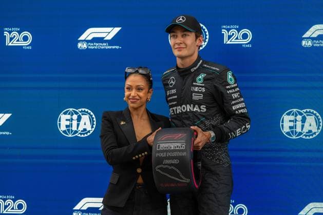 June 8, 2024, Montreal, Quebec, Canada: Pole sitte George Russell (GBR) - Mercedes-AMG PETRONAS F1 Team - Mercedes W15 - Mercedes E Performance and Elizabeth Shaila Koshy, youtuber .during Formula 1 Aws Grand Prix du Canada 2024, Montreal, Quebec, Canada, from Jun 6th to 9th - Round 9 of 24 of 2024 F1 World Championship, WM, Weltmeisterschaft Montreal Canada - ZUMAm217 20240608_zsp_m217_089 Copyright: xAlessioxDexMarcox