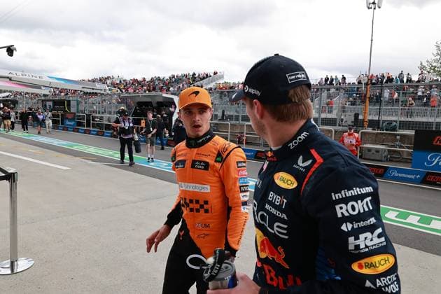 08 06 2024, Circuit Gilles Villeneuve, Montreal, FORMULA 1 AWS GRAND PRIX DU CANADA 2024 , in the picture pole position for George Russell GBR , Mercedes AMG Petronas Formula One Team, 2nd starting position for Max Verstappen NLD , Oracle Red Bull Racing, 3rd starting position for Lando Norris GBR , McLaren F1 Team Defodi 506 20240608 hbr 0281 Defodi-506