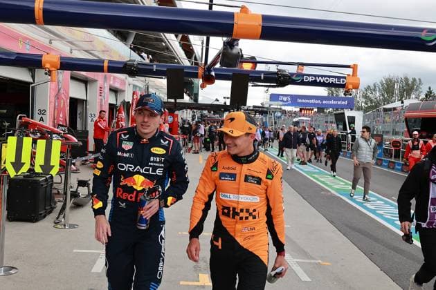 FORMULA 1 AWS GRAND PRIX DU CANADA 2024 08 06 2024, Circuit Gilles Villeneuve, Montreal, FORMULA 1 AWS GRAND PRIX DU CANADA 2024 , in the picture pole position for George Russell GBR , Mercedes AMG Petronas Formula One Team, 2nd starting position for Max Verstappen NLD , Oracle Red Bull Racing, 3rd starting position for Lando Norris GBR , McLaren F1 Team nordphotoxGmbHx xBratic nph00250