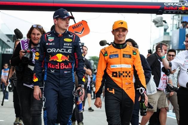 VERSTAPPEN Max (ned), Red Bull Racing RB20, NORRIS Lando (gbr), McLaren F1 Team MCL38, portrait during the Formula 1 AWS Grand Prix du Canada 2024, 9th round of the 2024 Formula One World Championship, WM, Weltmeisterschaft from June 07 to 09, 2024 on the Circuit Gilles Villeneuve, in Montrà al, Canada - F1 - CANADIAN GRAND PRIX 2024 DPPI Panoramic 240608_R09_CANADA_DP_FGOO6196