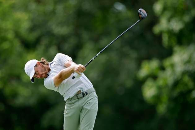 DUBLIN, OH - JUNE 08: Tommy Fleetwood (ENG) hits a drive at the 18th hole during the third round of the Memorial Tournament presented by Workday at Muirfield Village Golf Club on June 08, 2024 in Dublin, Ohio. (Photo by Joe Robbins Icon Sportswire) GOLF: JUN 08 PGA, Golf Herren the Memorial Tournament presented by Workday EDITORIAL USE ONLY Icon5732406080703