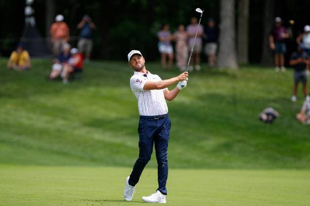 DUBLIN, OH - JUNE 08: Adam Svensson of Canada hits an approach shot on the ninth hole during the third round of the Memorial Tournament presented by Workday at Muirfield Village Golf Club on June 8, 2024 in Dublin, Ohio. (Photo by Ian Johnson Icon Sportswire) GOLF: JUN 08 PGA, Golf Herren the Memorial Tournament presented by Workday EDITORIAL USE ONLY Icon240608050