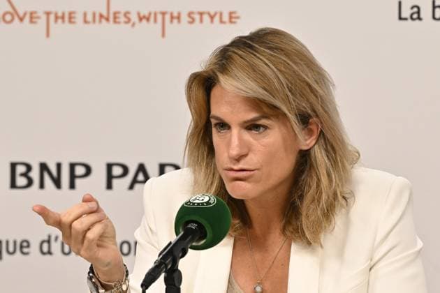Tennis : Roland Garros 2024 - France - Amelie Mauresmo - press conference, PK, Pressekonferenz Tennis : Roland Garros 2024 - France - 09 06 2024 ChrysleneCaillaud Panoramic 