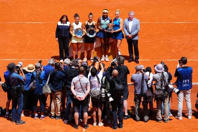 Coco Gauff and Katerina Siniakova celebrate winning the Women s Doubles alongside runners-up Jasmine Paolini and Sara Errani French Open Tennis, Day 15, Tennis, Roland Garros, Paris, France - 09 June 2024  Copyright: xJavierxGarcia Shutterstockx 14523810ad