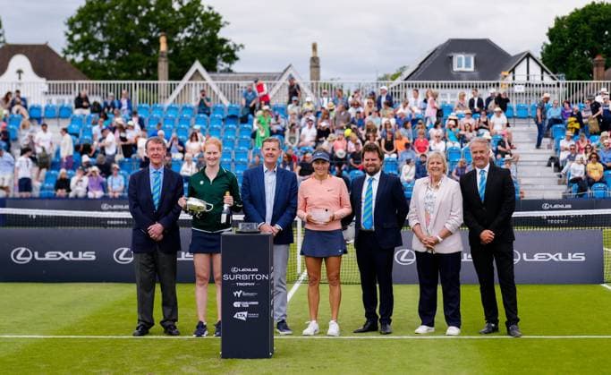 Winner Alison Van Uytvanck from Belgium with presentation group Lexus Surbiton Trophy, Day 7, Tennis, Surbiton Racket & Fitness Club, London, UK - 09 June 2024  Copyright: xDavexShopland Shutterstockx 14526576ba