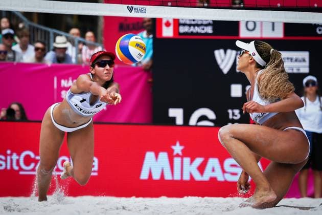 From left Melissa Humana-Paredes, Brandie Wilkerson of USA in action during the Pro Tour Ostrava match Sara Hughes, Kelly Cheng of USA vs Melissa Humana-Paredes and Brandie Wilkerson of Canada in Ostrava, Czech Republic, June 9, 2024. (CTKxPhoto JaroslavxOzana) CTKPhotoP2024060903636  CTKPhotoP2024060903636